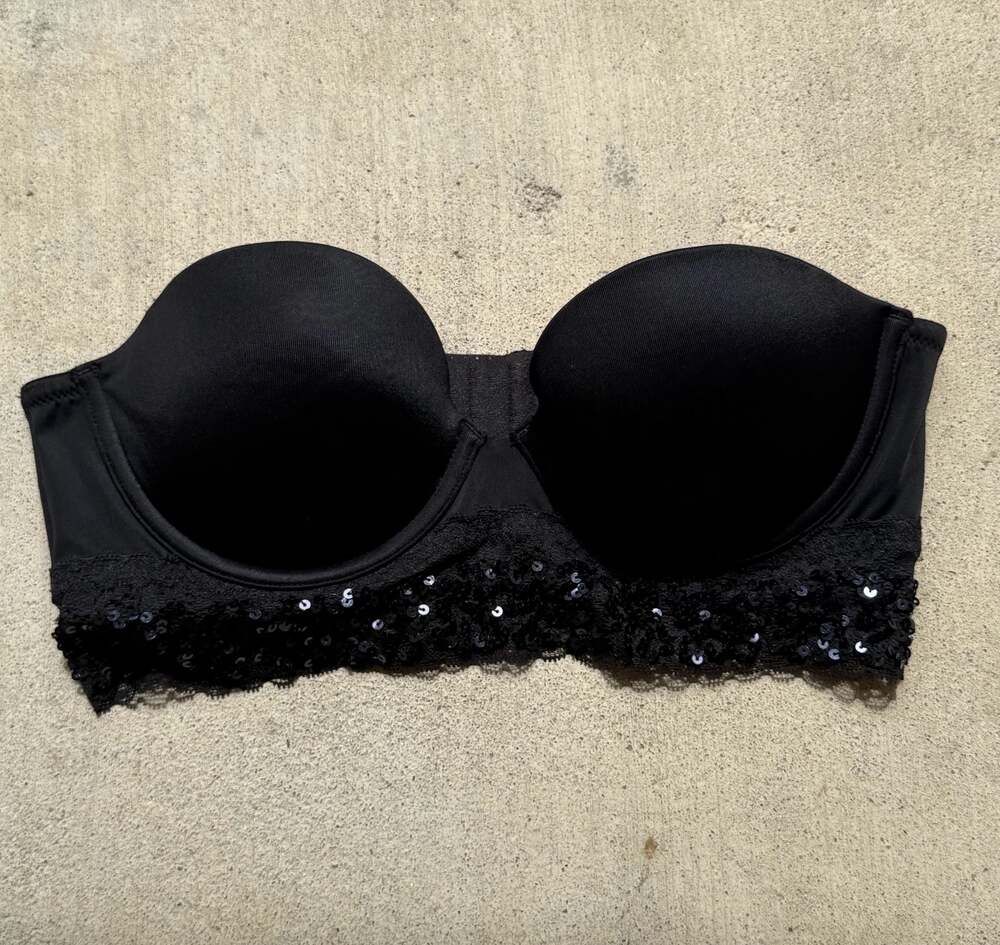 PINK Victoria's Secret Black Strapless Longline Sequin Lace Bra
